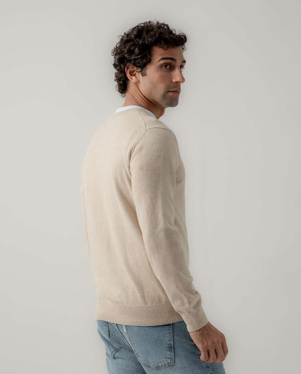 Jersey de hombre cuello pico algodón - Scotta 1985 - Beige Beige-2