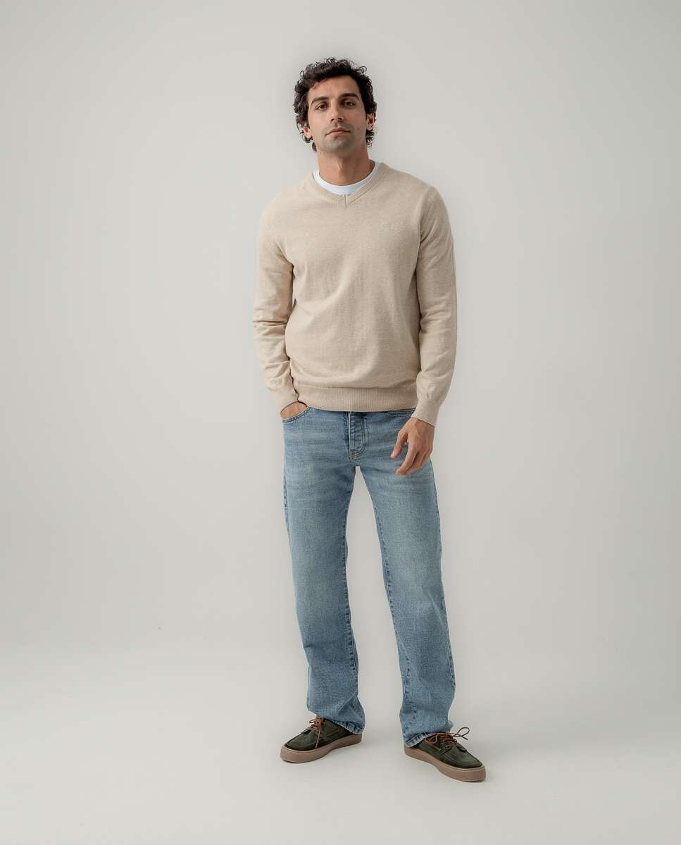 Jersey de hombre cuello pico algodón - Scotta 1985 - Beige Beige-4