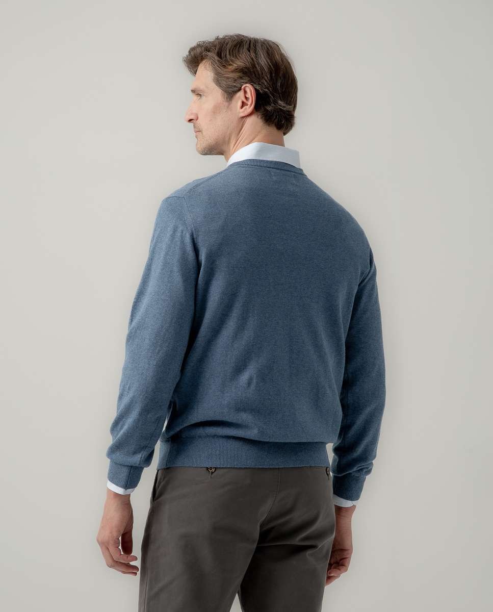 Jersey de hombre cuello redondo algodón - Scotta 1985 - Azul denim Azul denim-2