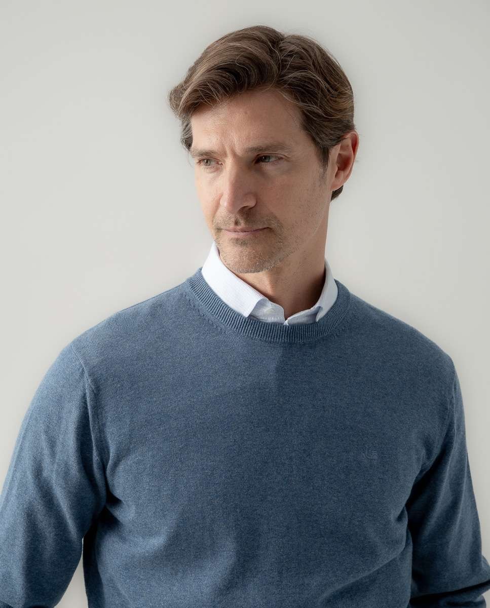 Jersey de hombre cuello redondo algodón - Scotta 1985 - Azul denim Azul denim-3