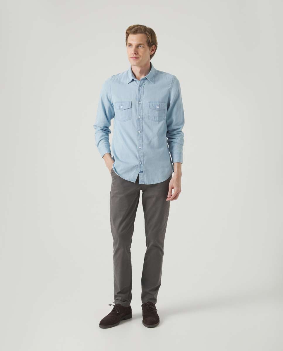 Camisa de algodón de hombre corte regular lisa azul índigo - Scotta 1985 - Indigo Indigo-4