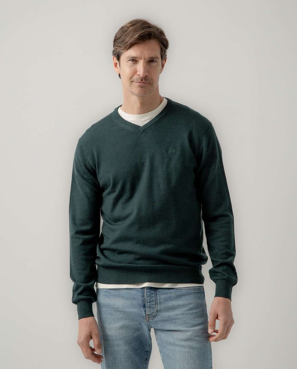 Imagen 1 de Jersey de hombre merino cuello pico Verde