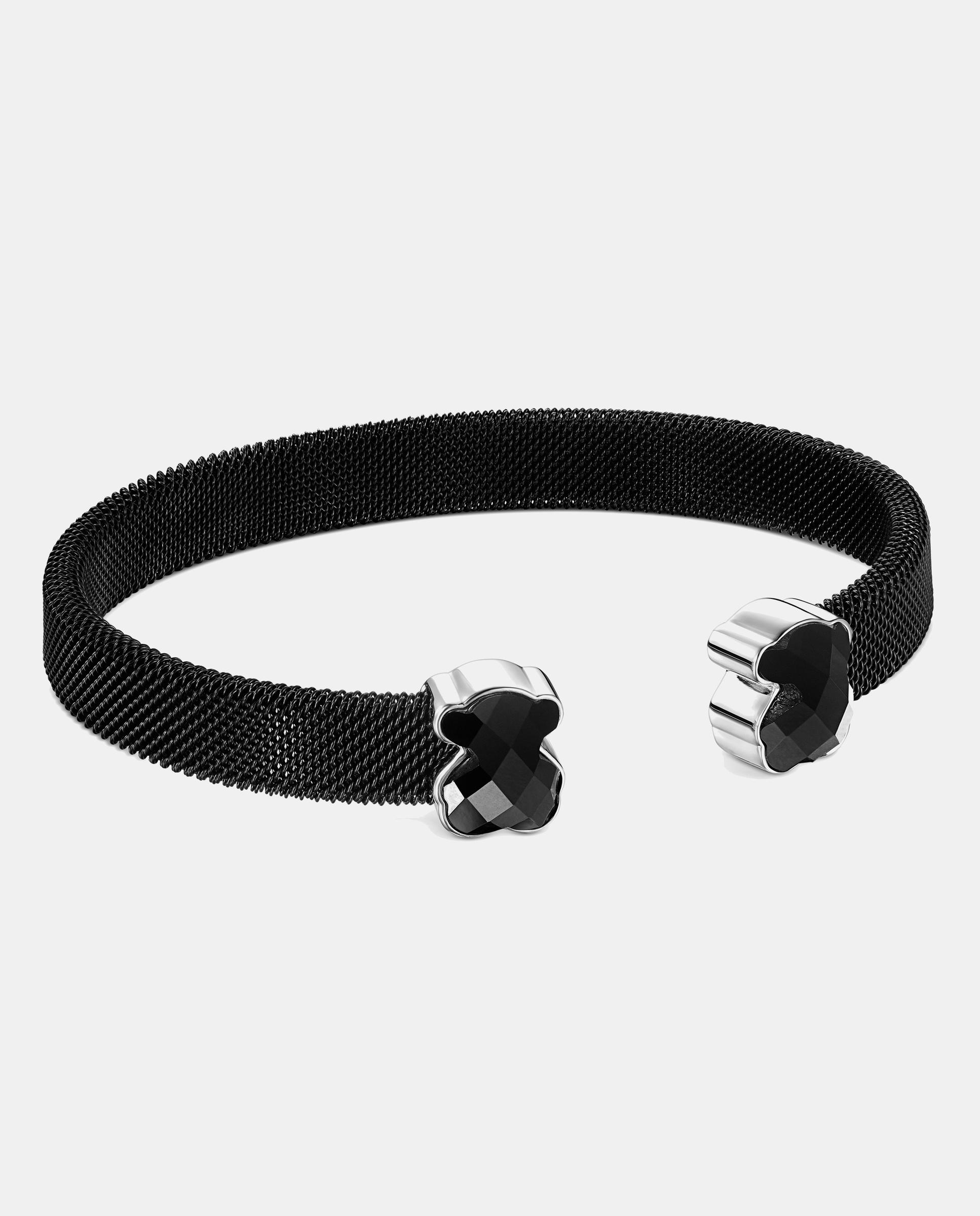 Imagen 0 de Pulsera mesh color de acero ip con osos y ónix Negro