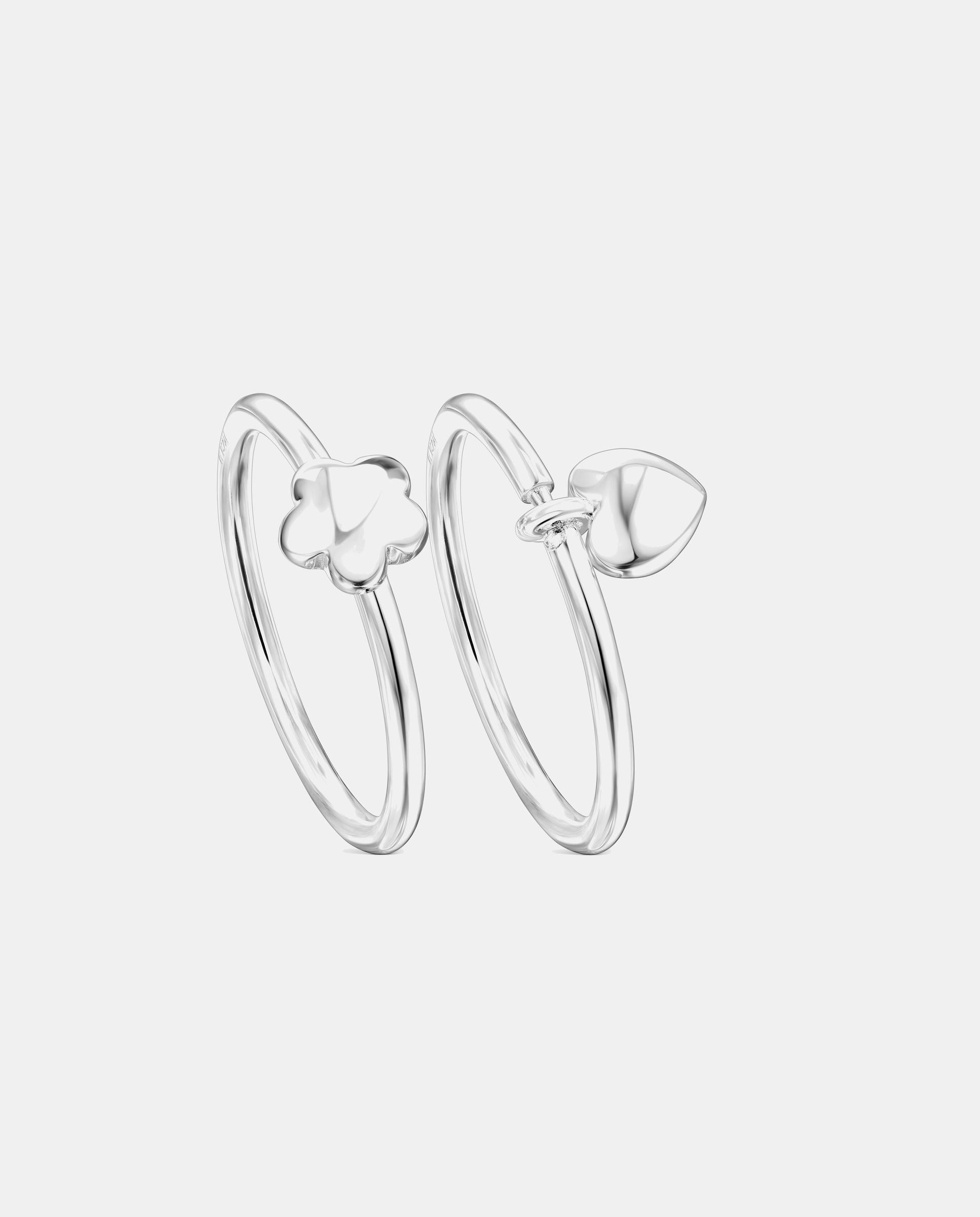 Dos anillos de plata mini icons con flor y corazón - Plateado Plateado-1