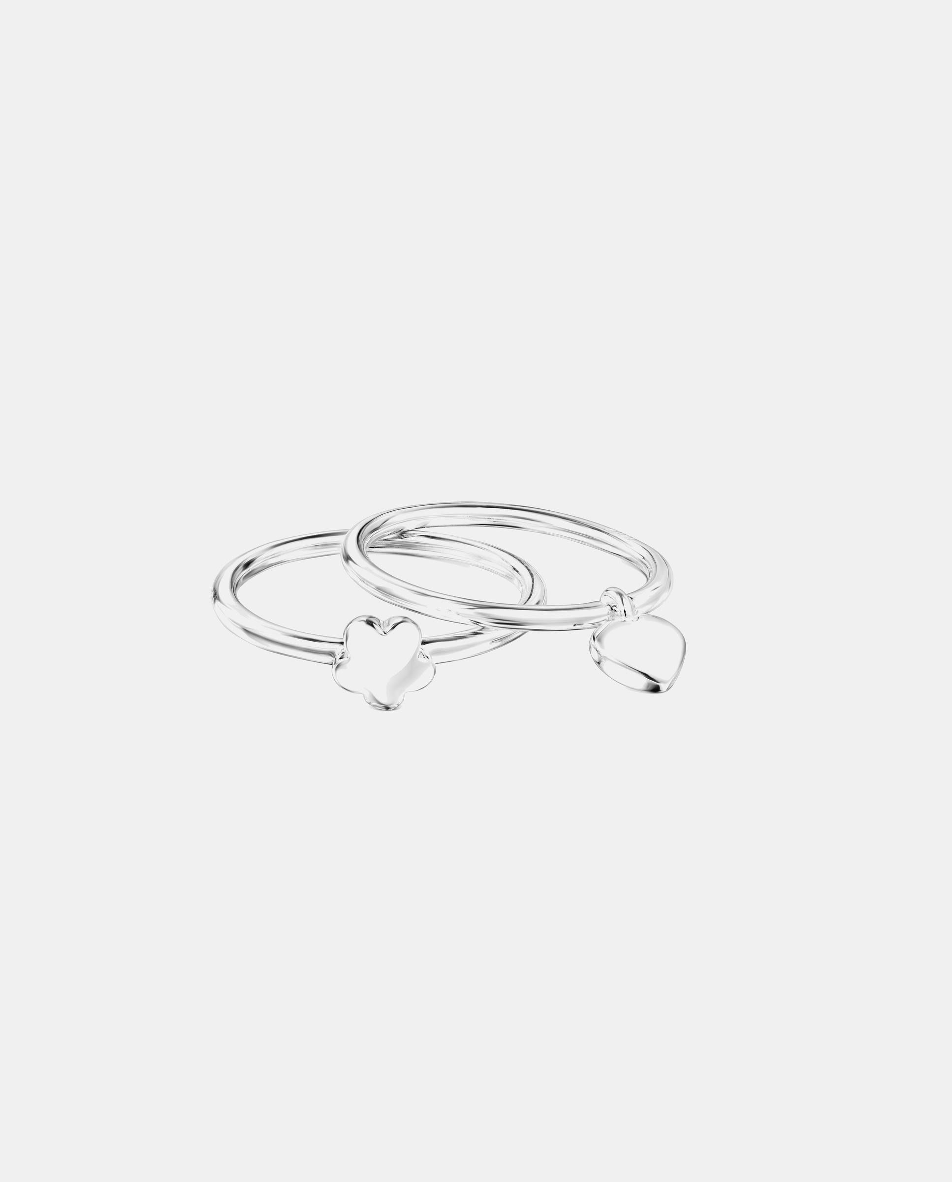 Dos anillos de plata mini icons con flor y corazón - Plateado Plateado-2