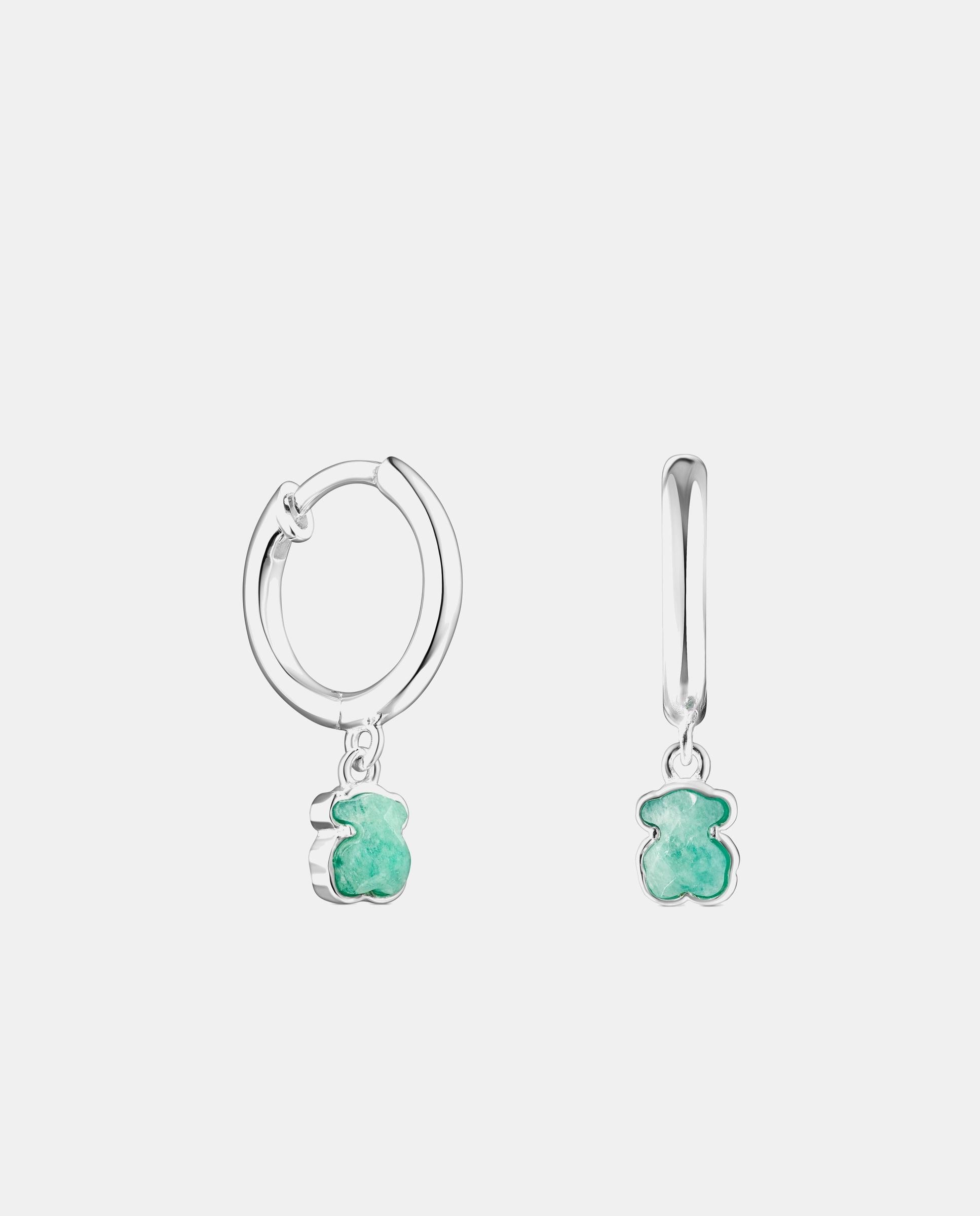Imagen 0 de Pendientes de aro cool color de plata y amazonita Verde