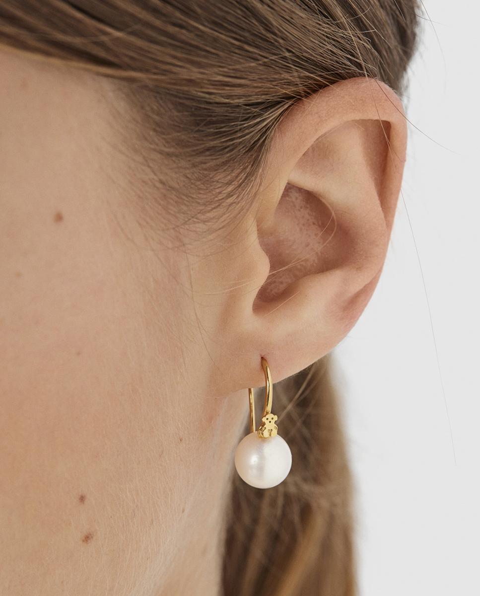 Pendientes gloss bañados en oro de 18 kt sobre plata y perlas - Tous - Blanco Blanco-4
