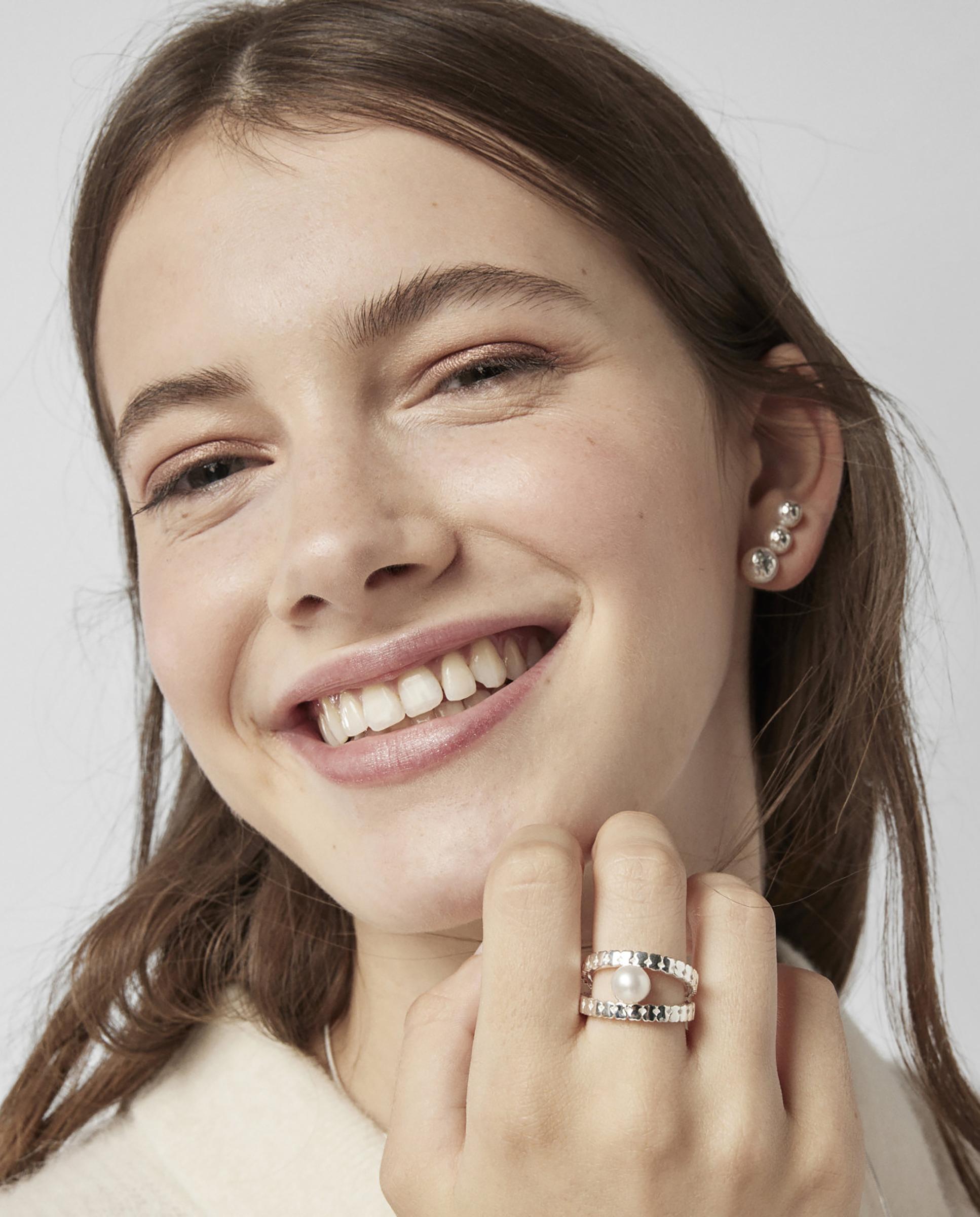 Anillo de plata con dos tiras de osos y perla - Tous - Blanco Blanco-5