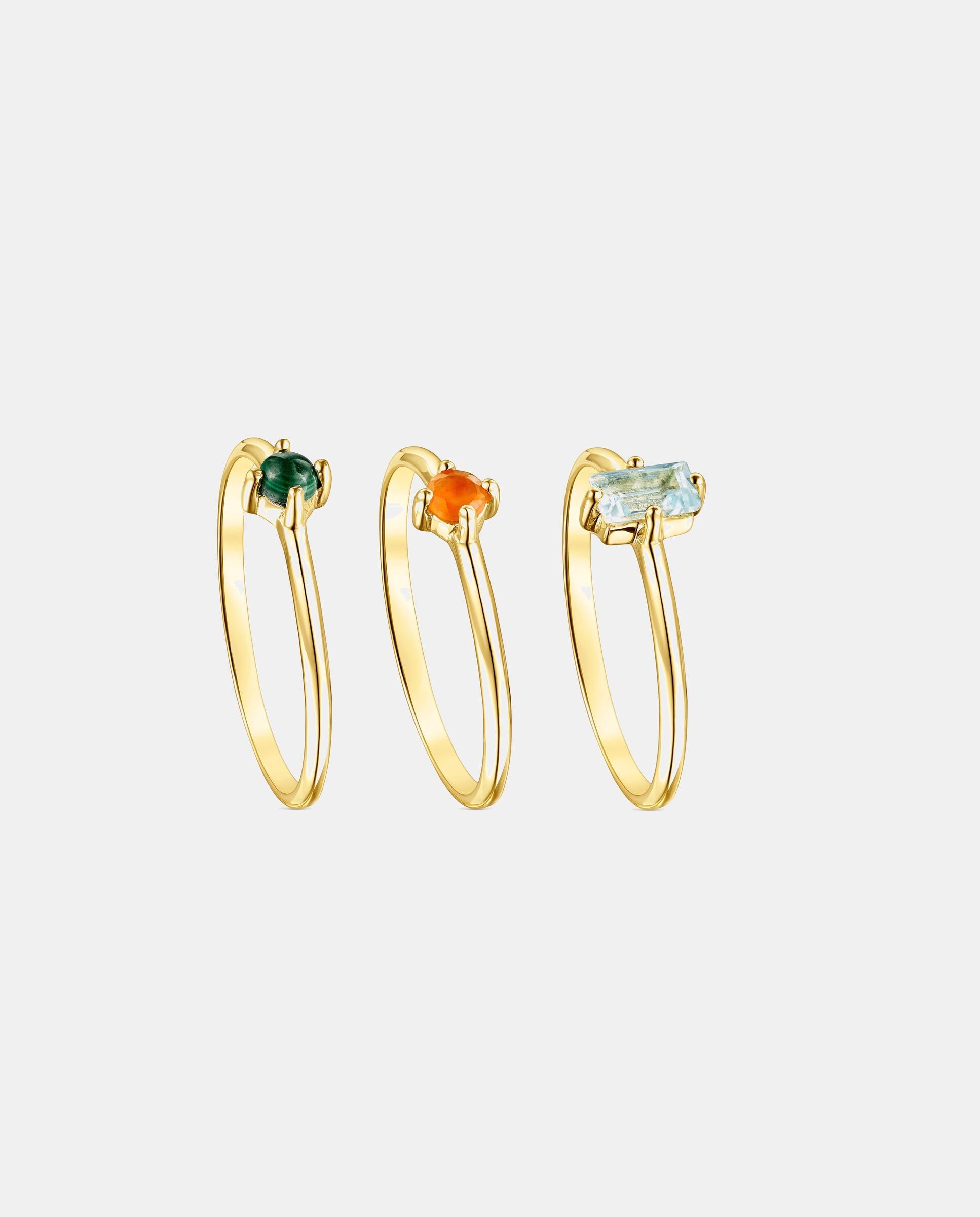 Imagen 1 de Tres anillos good vibes bañado en oro de 18 kt sobre plata con gemas Multicolor