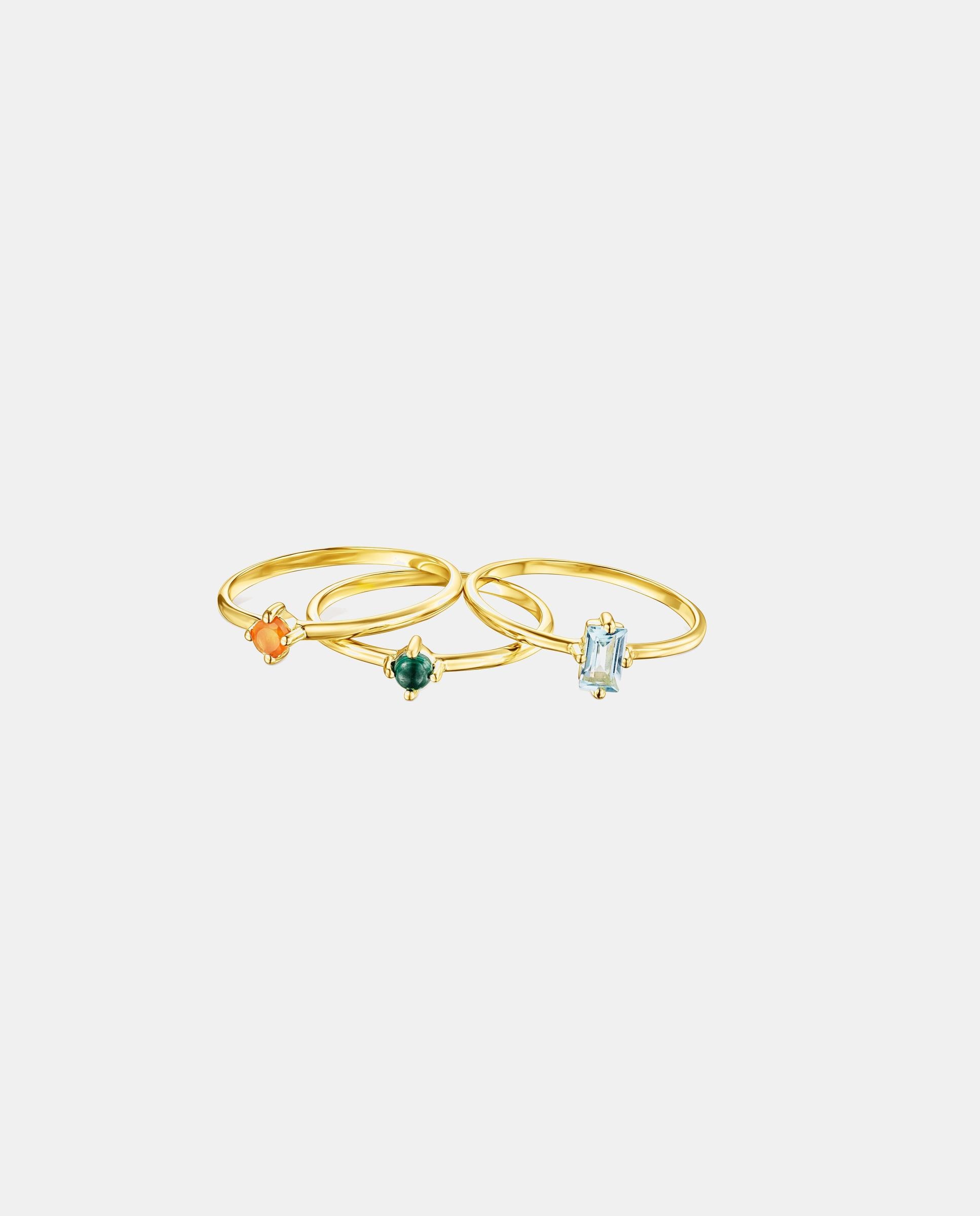 Imagen 2 de Tres anillos good vibes bañado en oro de 18 kt sobre plata con gemas - Multicolor Multicolor