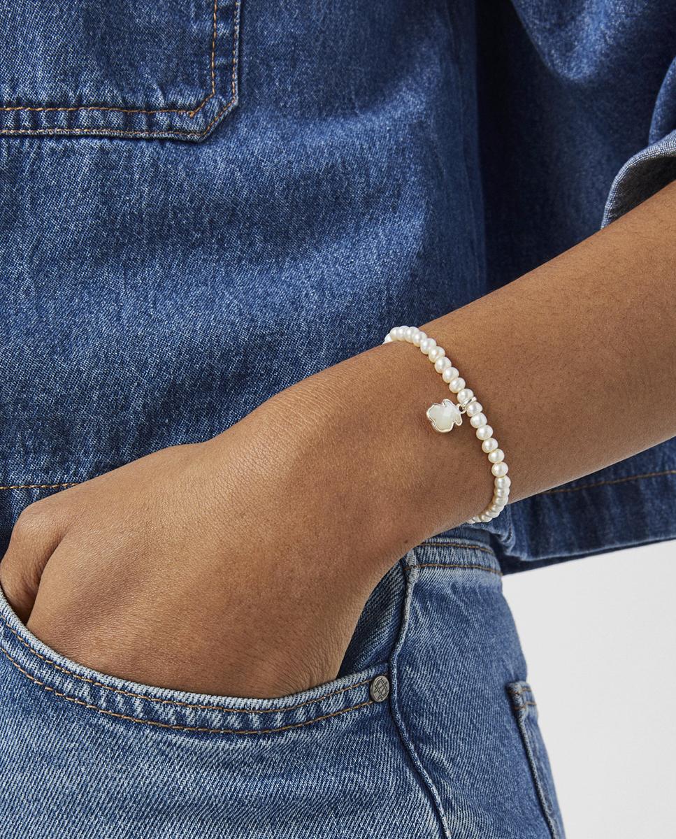 Pulsera icon color de plata y perlas - Blanco Blanco-5
