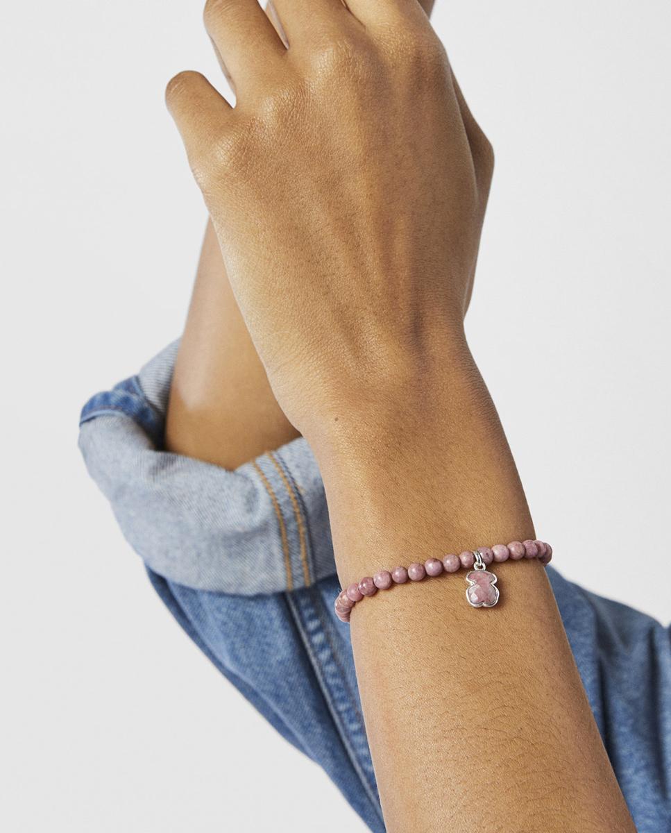 Pulsera icon color de plata y rodonita - Rosa Rosa-3