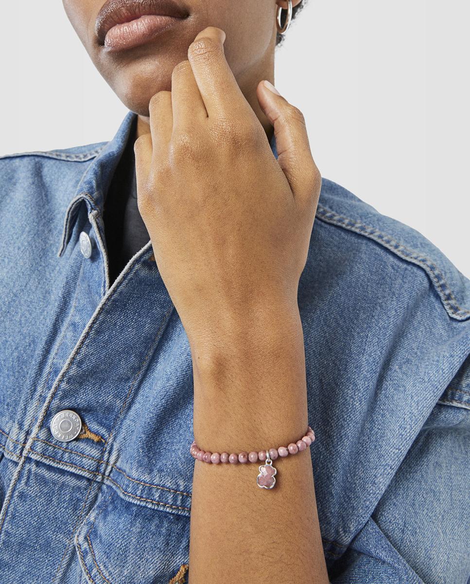 Pulsera icon color de plata y rodonita - Rosa Rosa-4