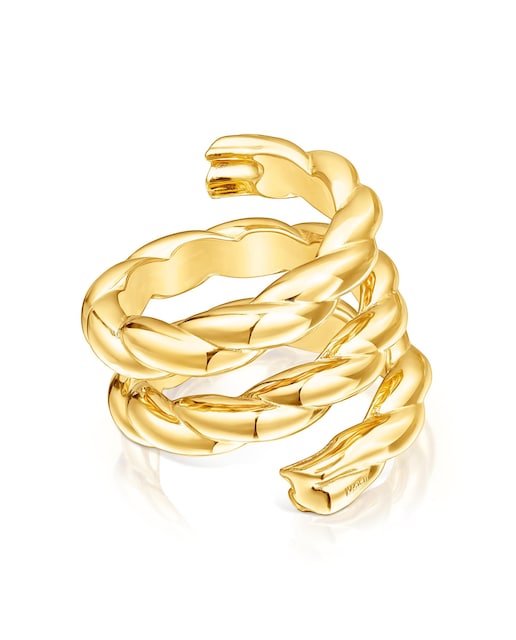 Imagen 0 de Anillo Twisted bañado en oro de 18 kt sobre plata trenzado