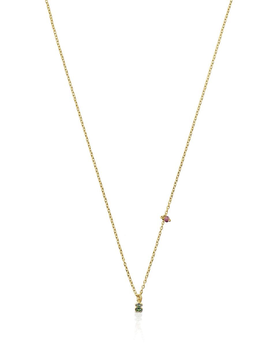 Collar New Motif bañado en oro de 18 kt sobre plata con oso de cromodiópsidos Multicolor-1
