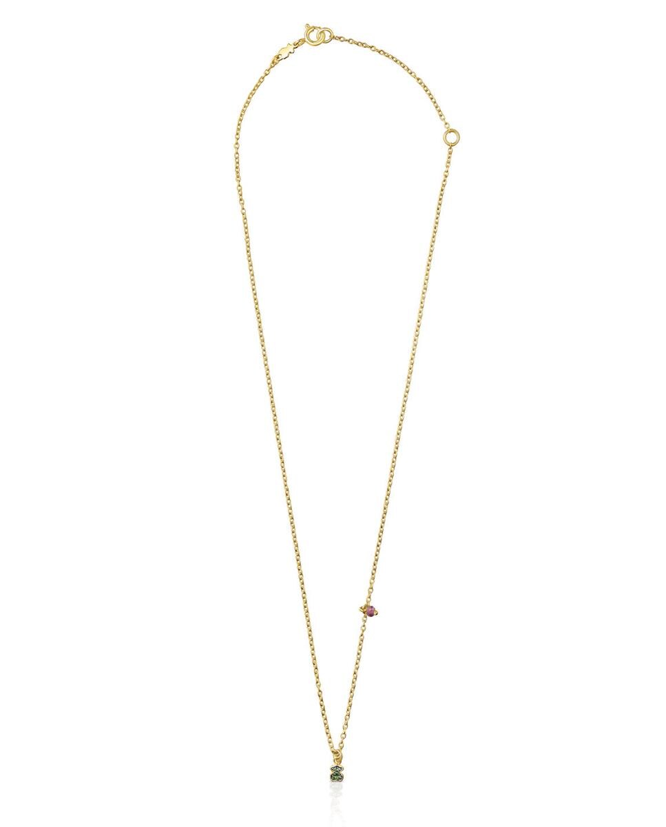 Collar New Motif bañado en oro de 18 kt sobre plata con oso de cromodiópsidos Multicolor-2