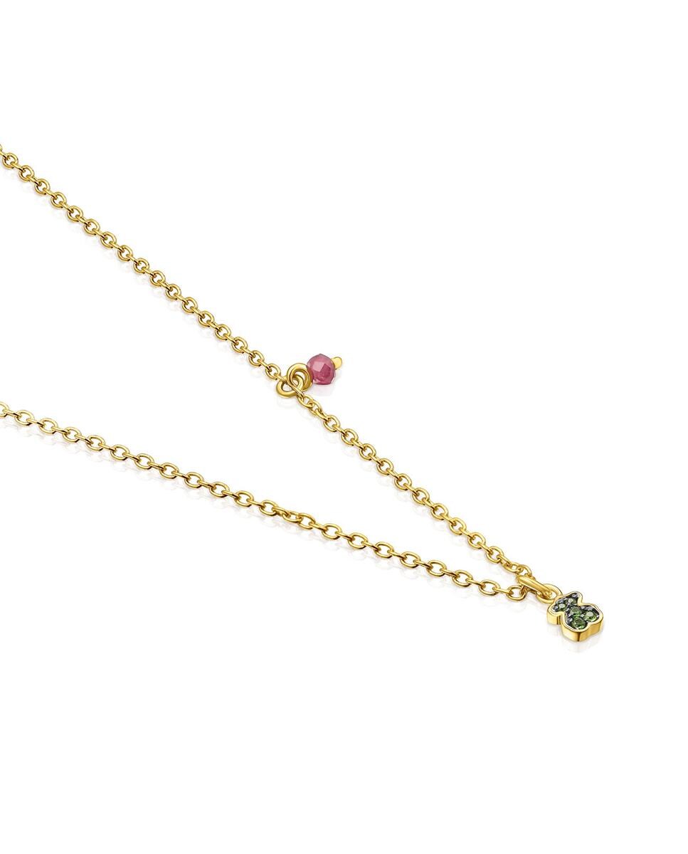 Collar New Motif bañado en oro de 18 kt sobre plata con oso de cromodiópsidos Multicolor-3