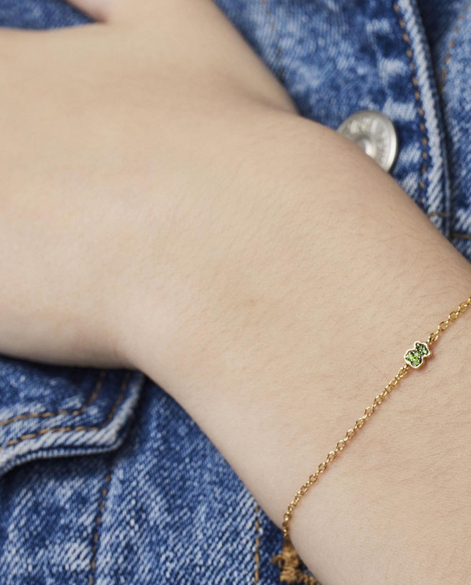 Pulsera new motif bañada en oro de 18 kt sobre plata con oso de cromodiópsidos - Tous - Verde Verde-5