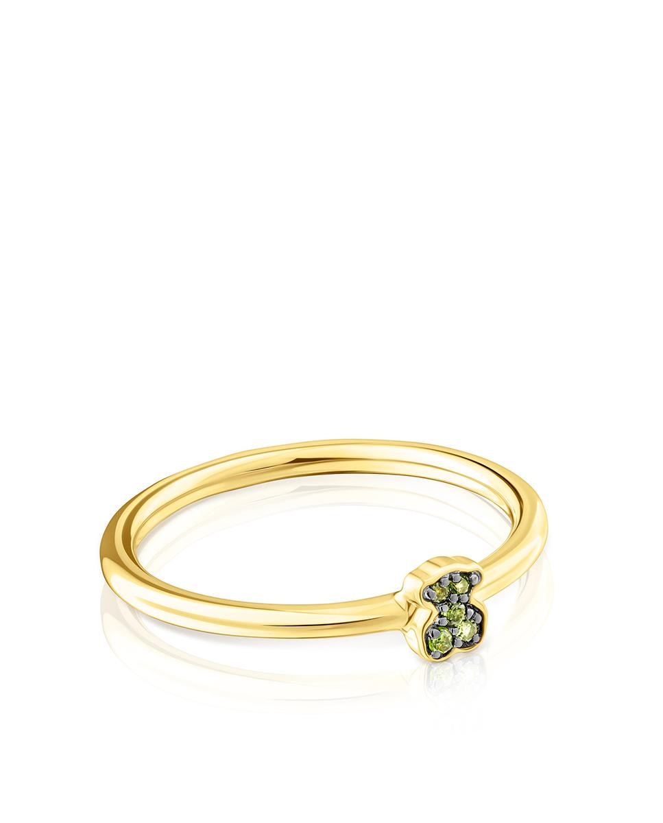 Anillo new motif bañado en oro de 18 kt sobre plata con oso de cromodiópsidos Oro Tous Oro-1