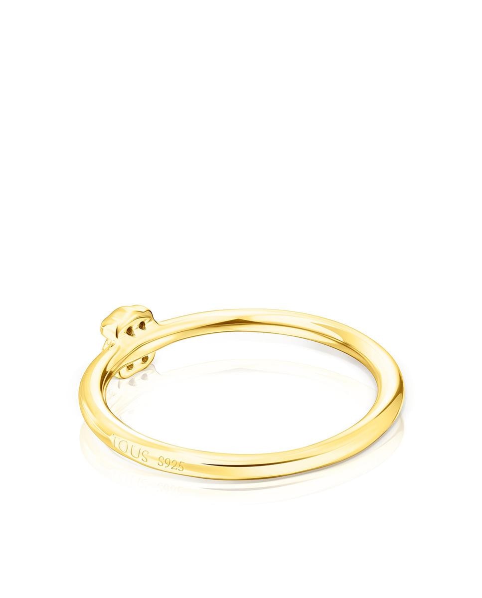 Anillo new motif bañado en oro de 18 kt sobre plata con oso de cromodiópsidos Oro Tous Oro-2