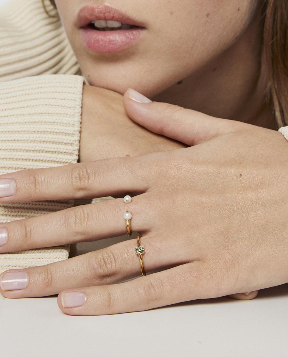 Anillo new motif bañado en oro de 18 kt sobre plata con oso de cromodiópsidos Oro Tous Oro-3