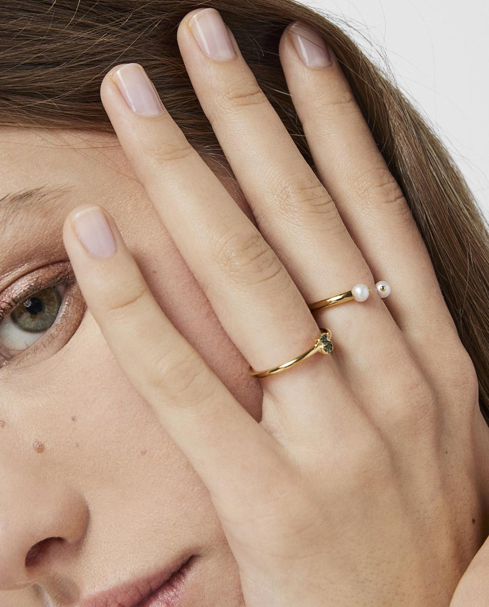 Anillo new motif bañado en oro de 18 kt sobre plata con oso de cromodiópsidos Oro Tous Oro-4