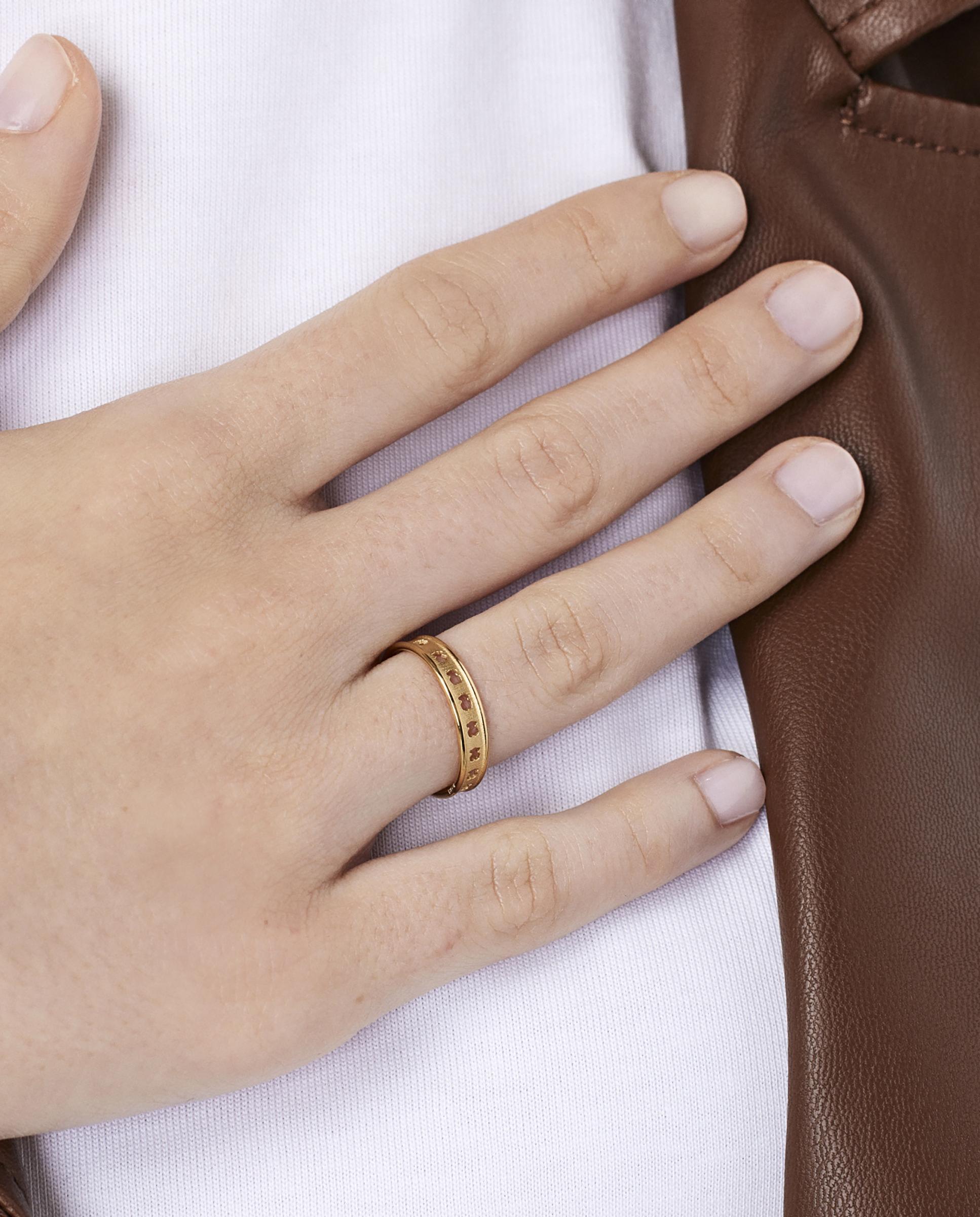 Anillo bear row bañado en oro de 18 kt sobre plata con siluetas de oso - Tous - Dorado Dorado-4