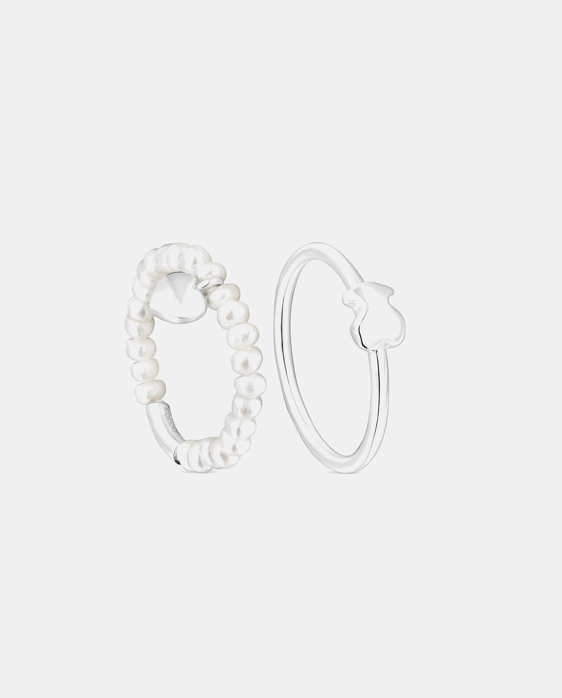 Dos anillos tous mini icons de plata y perlas con corazón y oso - Blanco Blanco-1