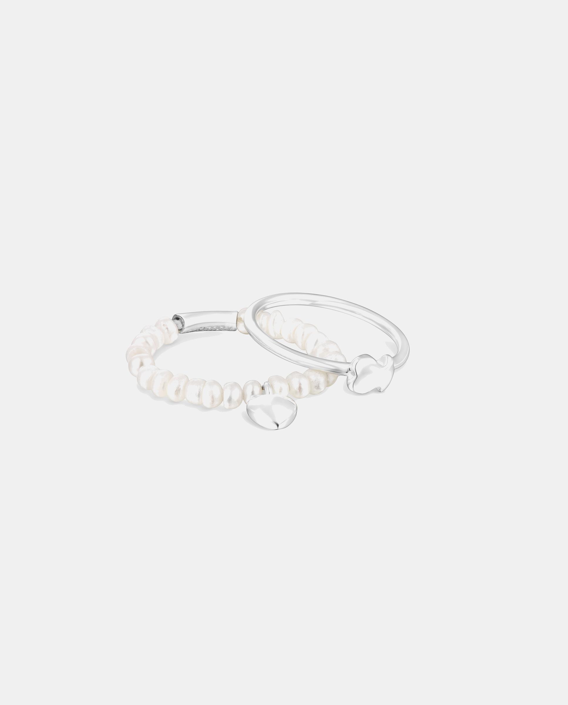 Dos anillos tous mini icons de plata y perlas con corazón y oso - Blanco Blanco-2