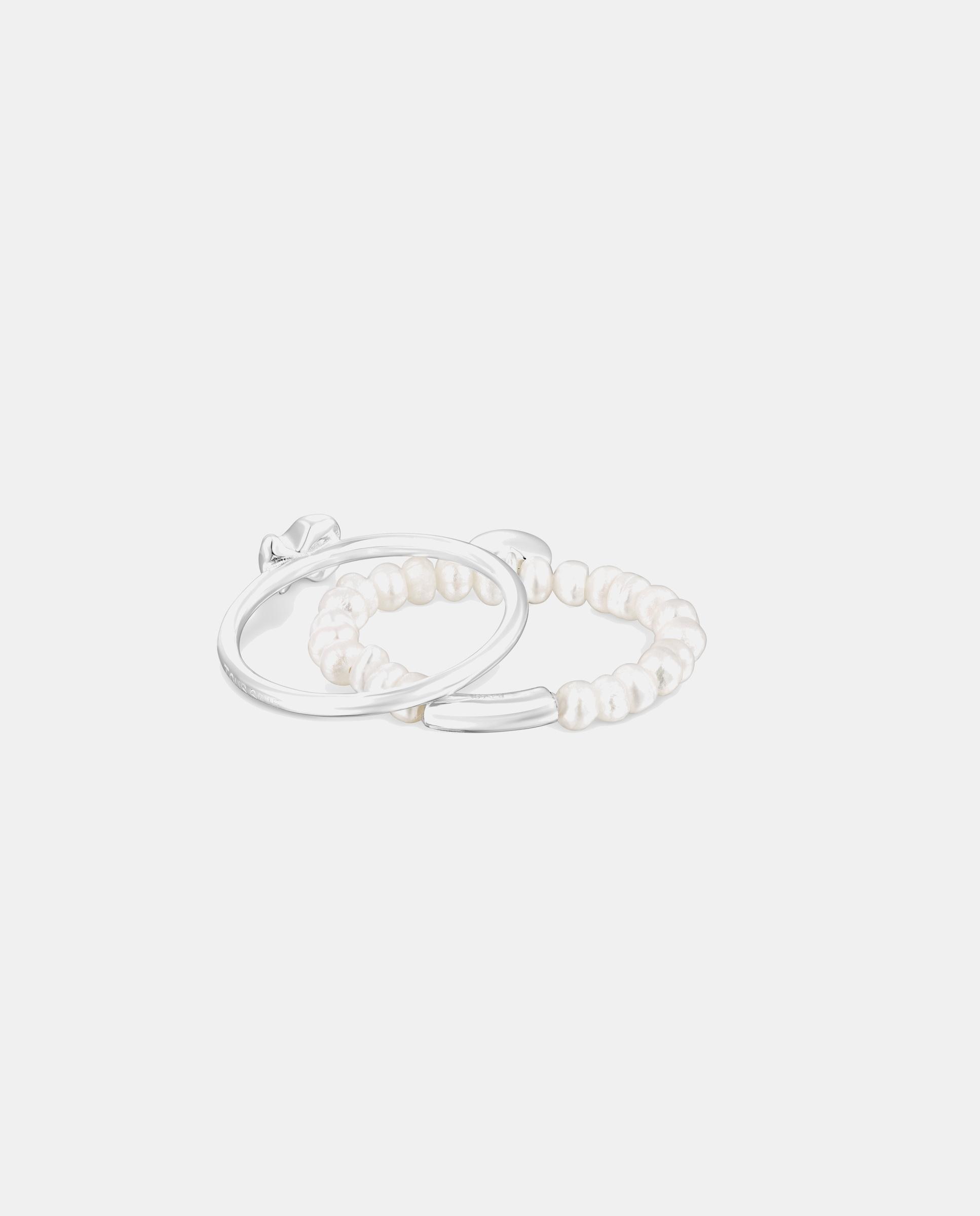 Dos anillos tous mini icons de plata y perlas con corazón y oso - Blanco Blanco-3