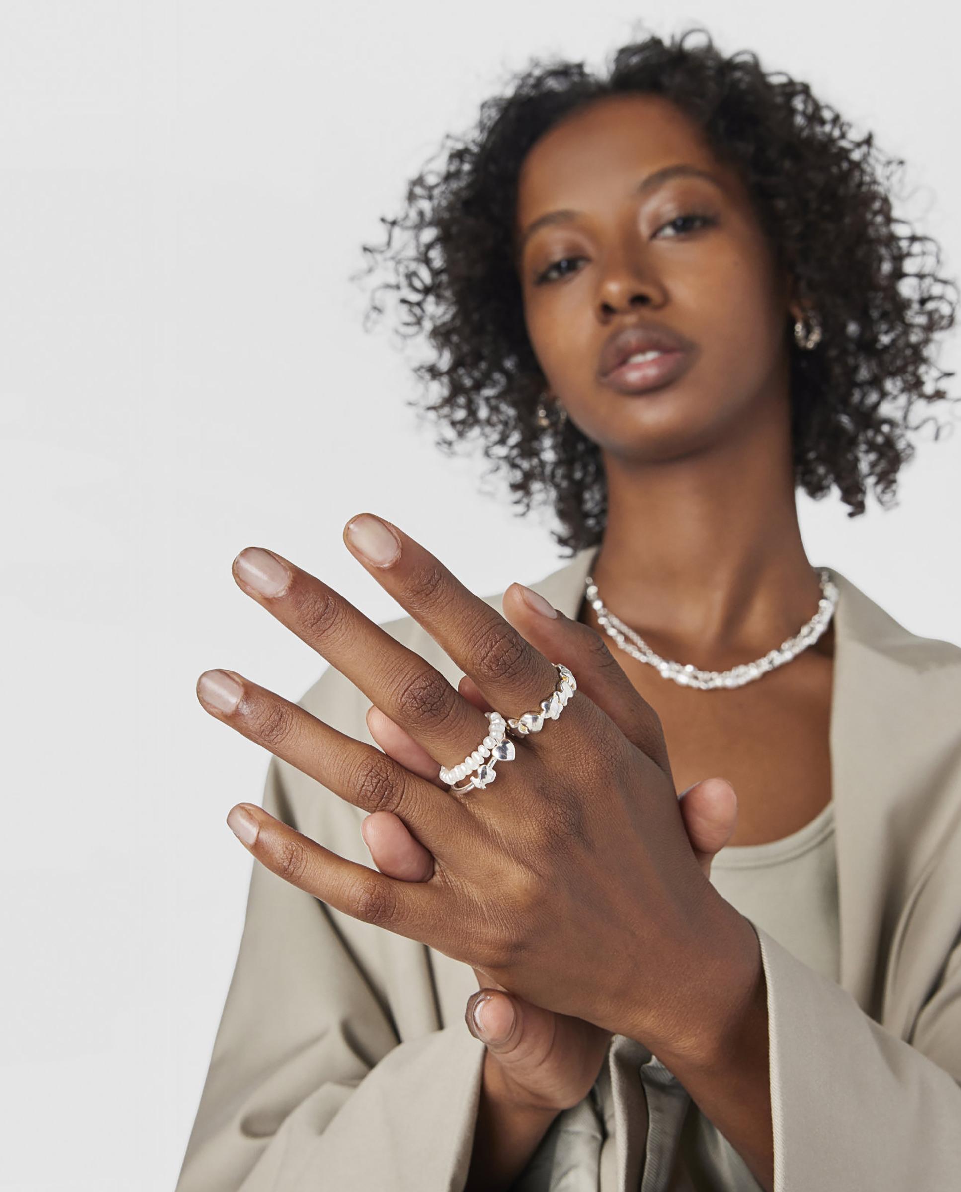Dos anillos tous mini icons de plata y perlas con corazón y oso - Blanco Blanco-4