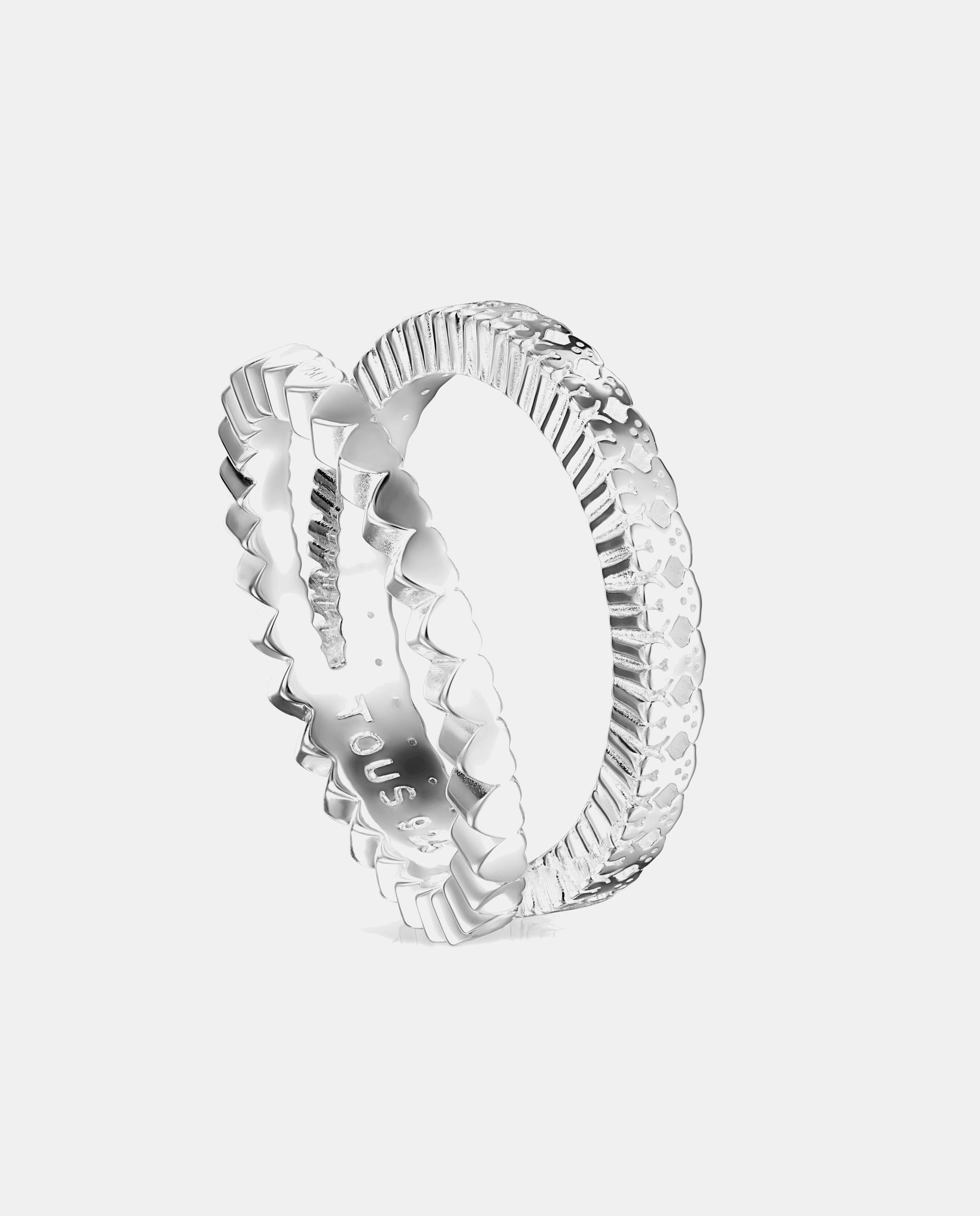Anillo straight doble de plata con corazones - Tous - Plateado Plateado-1