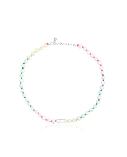 Imagen 0 de Collar Logo de nylon multicolor, plata y perlas