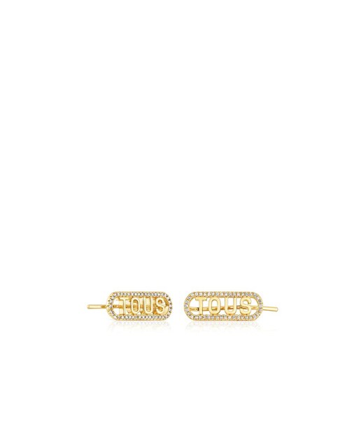 Imagen 0 de Pendientes Logo trepadores bañados en oro de 18 kt sobre plata y diamantes