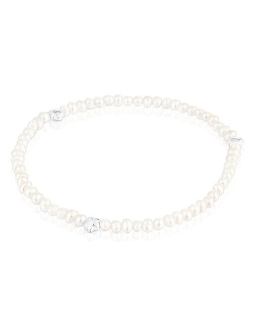 Imagen 0 de Pulsera Bold Motif elástica con perlas y flor de plata