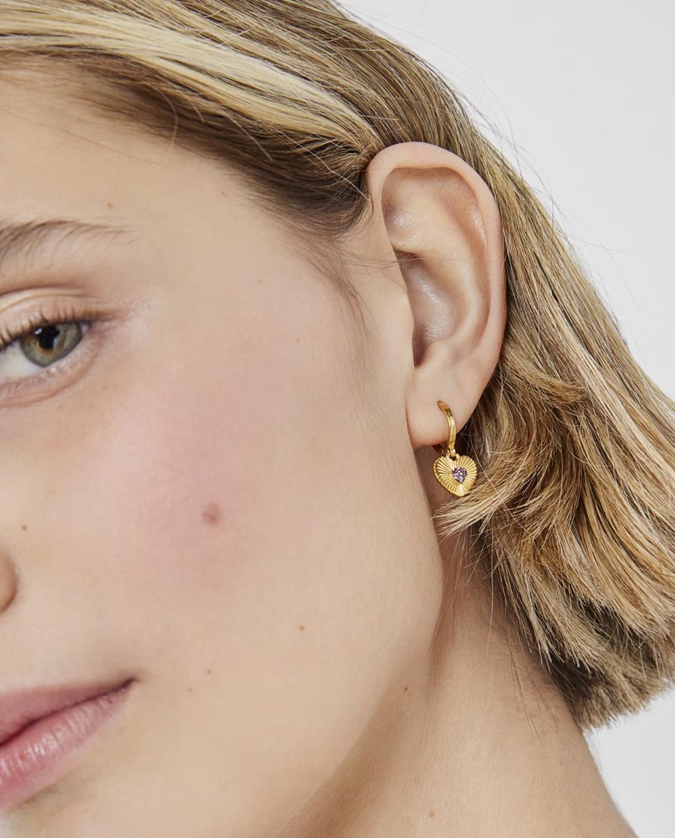 Pendientes Iris Motif de aro bañados en oro 18 kt sobre plata y corazón