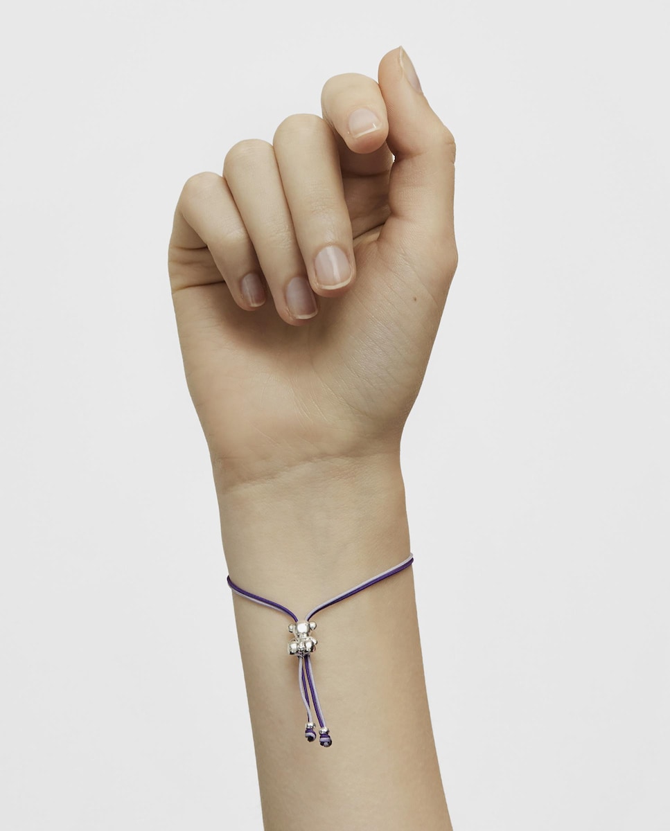 Pulsera Bold Bear de cordón morado y lila con oso de plata · Tous
