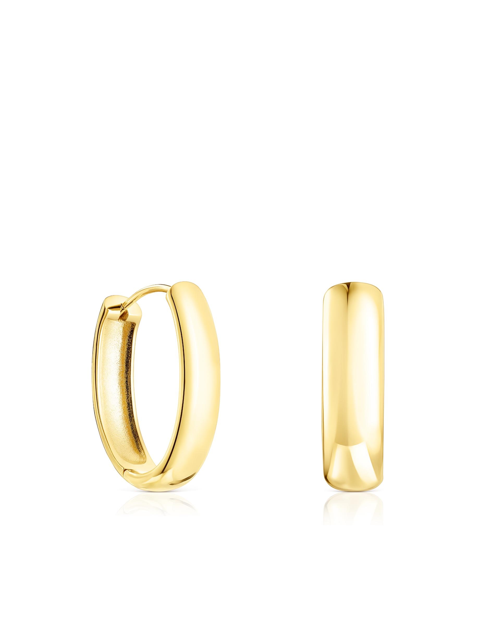 Brincos de Argola Basics Oval Banhados a Ouro 18 Kt em Prata Dourado-1