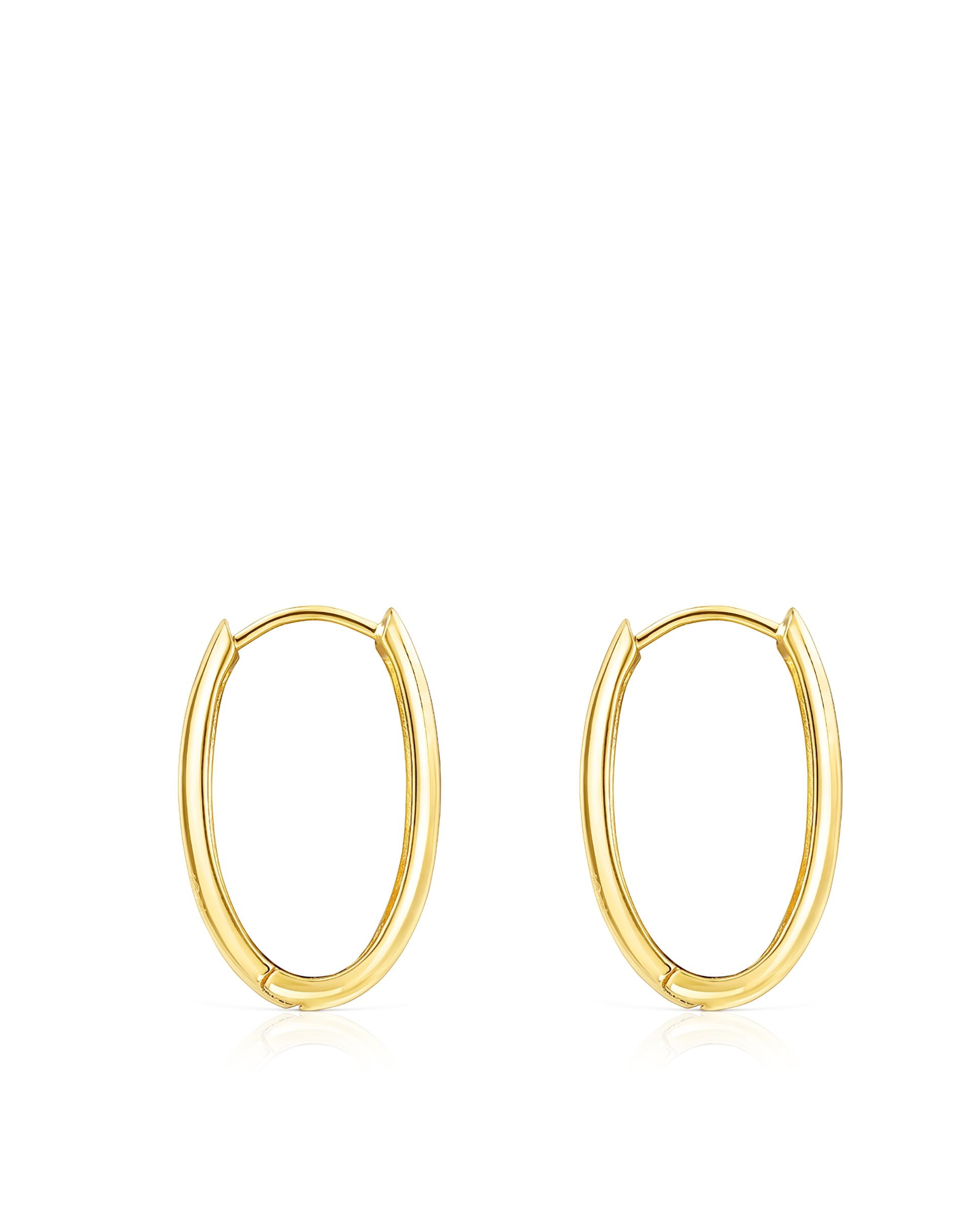 Brincos de Argola Basics Oval Banhados a Ouro 18 Kt em Prata Dourado-2