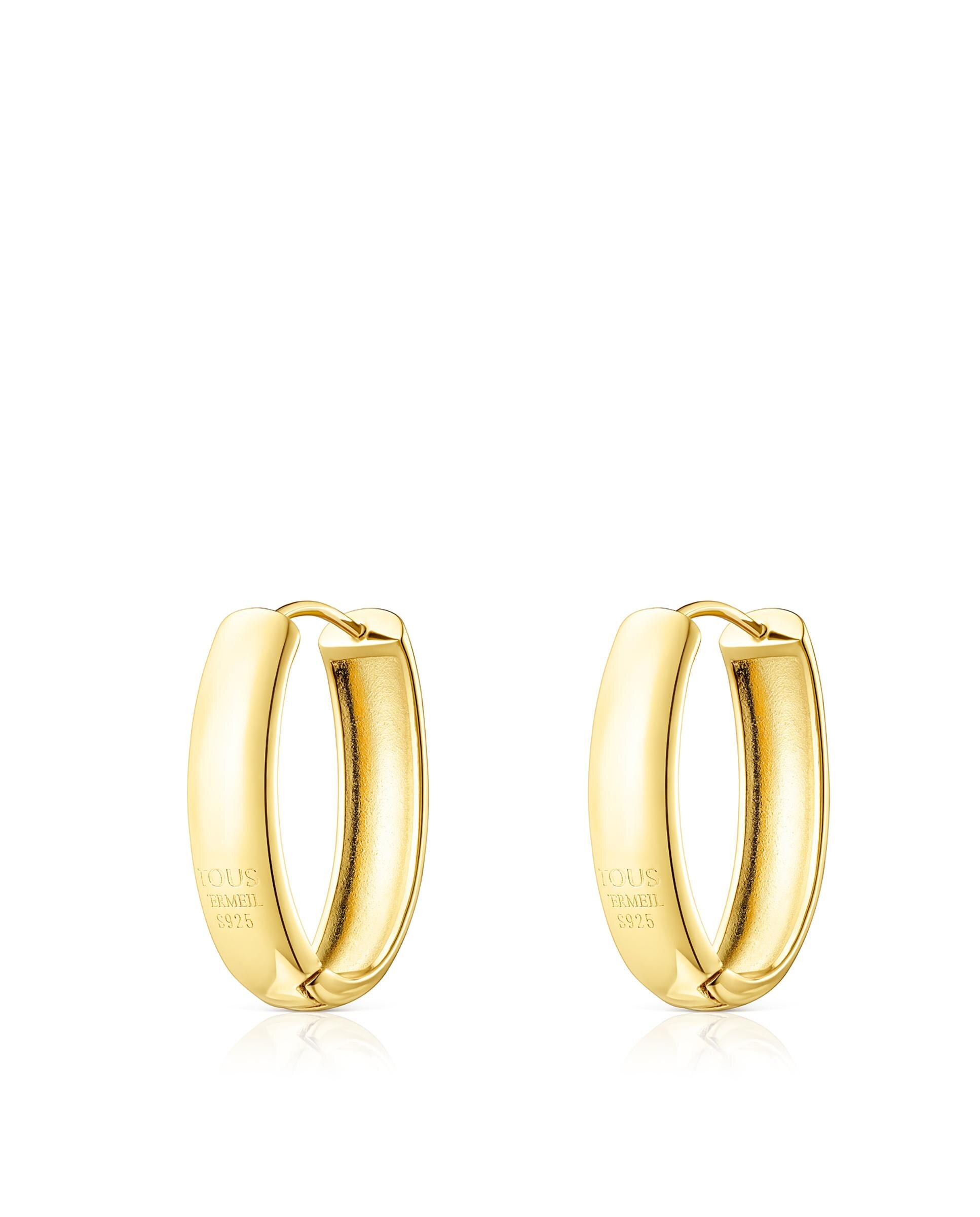 Brincos de Argola Basics Oval Banhados a Ouro 18 Kt em Prata Dourado-3