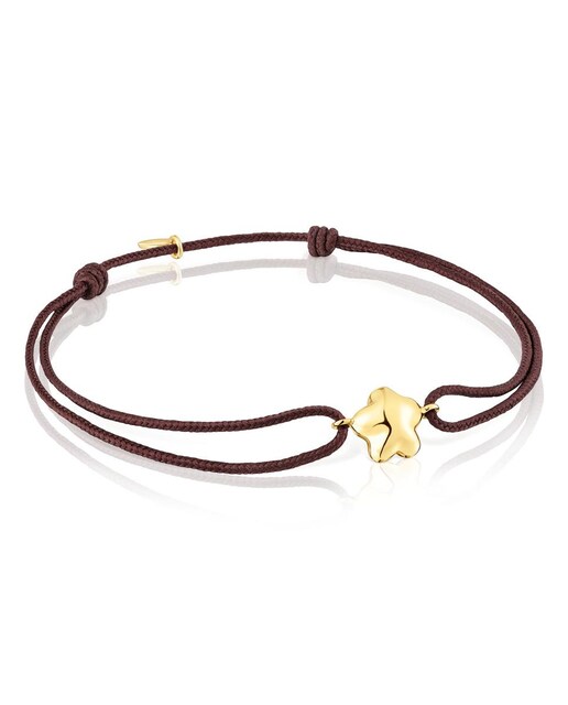 Imagen 0 de Pulsera Balloon flor de oro y cordón marrón