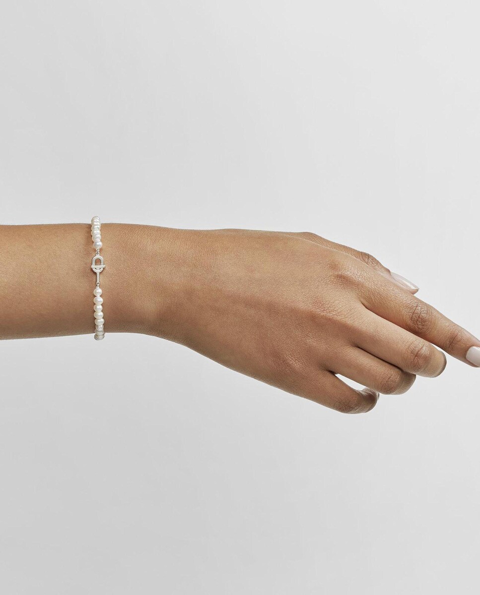 Pulsera Manifesto de plata y perlas Blanco-4