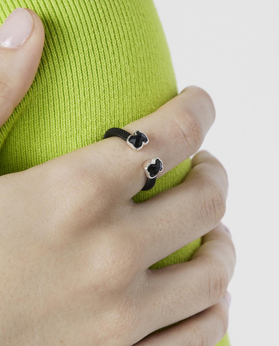 Anillo de acero con ónix color con dos osos - Tous - Negro Negro-5