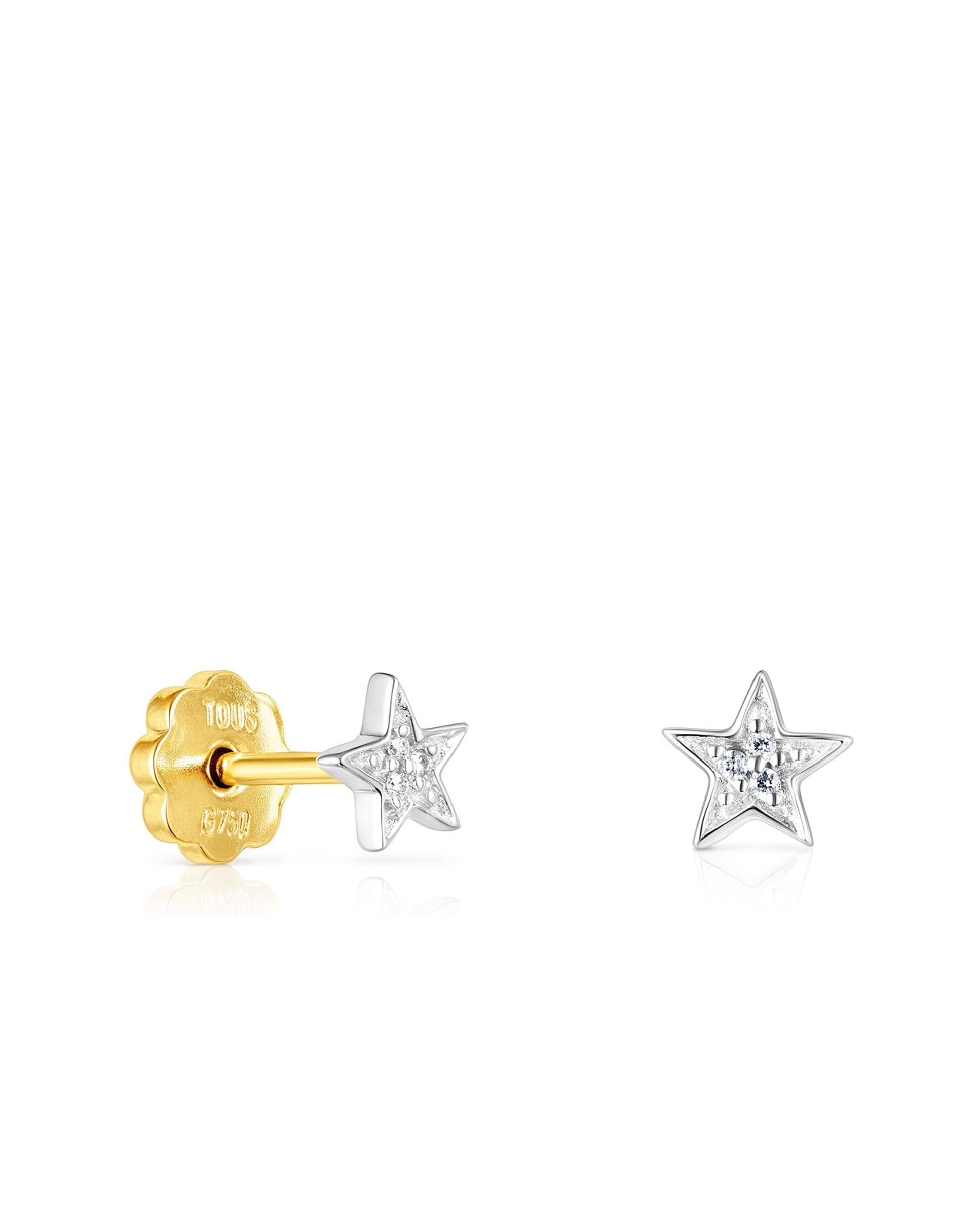 Brincos Puppies de Estrela em Ouro Branco e Diamantes Branco-1