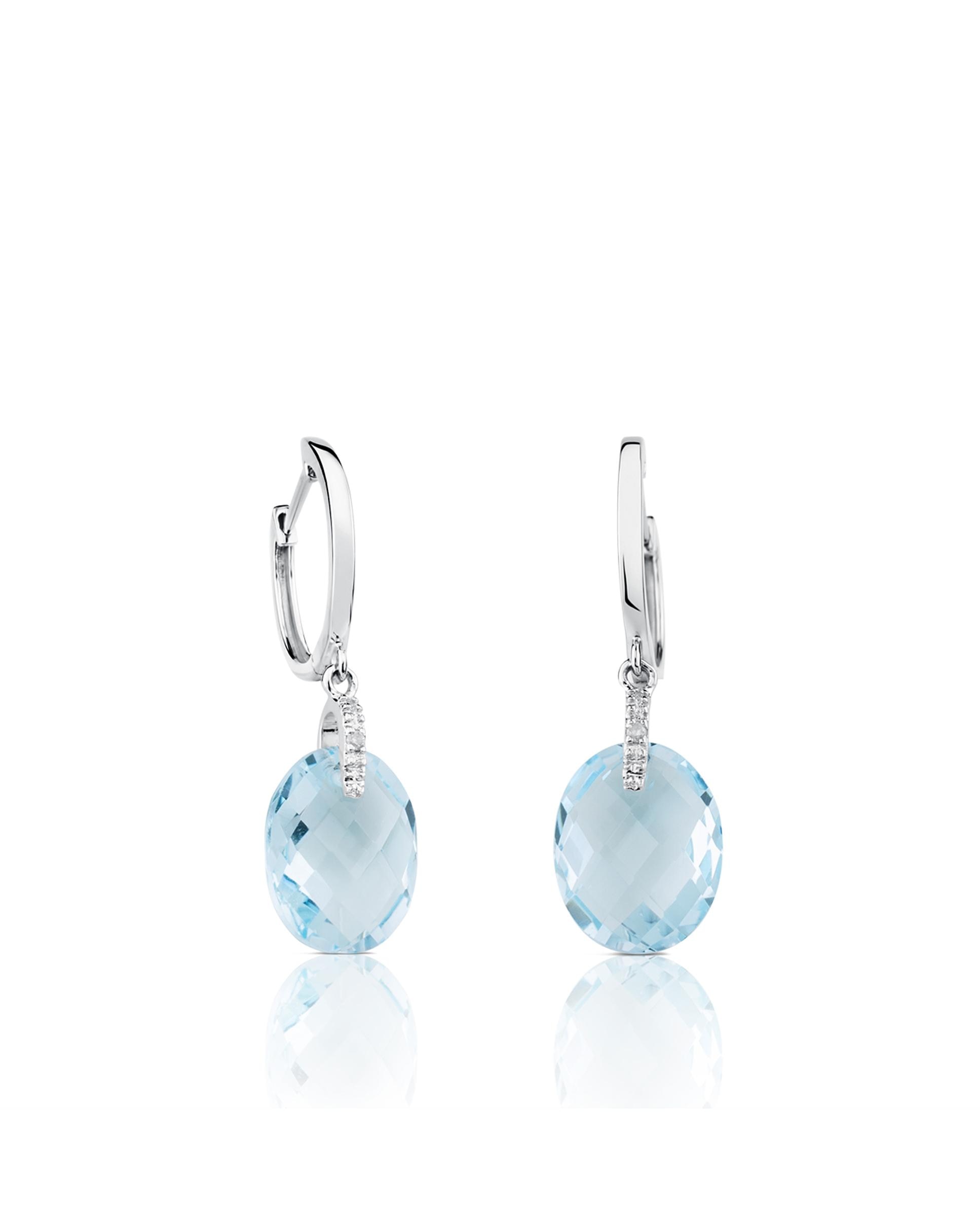 Brincos em Kings de Ouro Branco com Diamantes e Topázio Azul-1