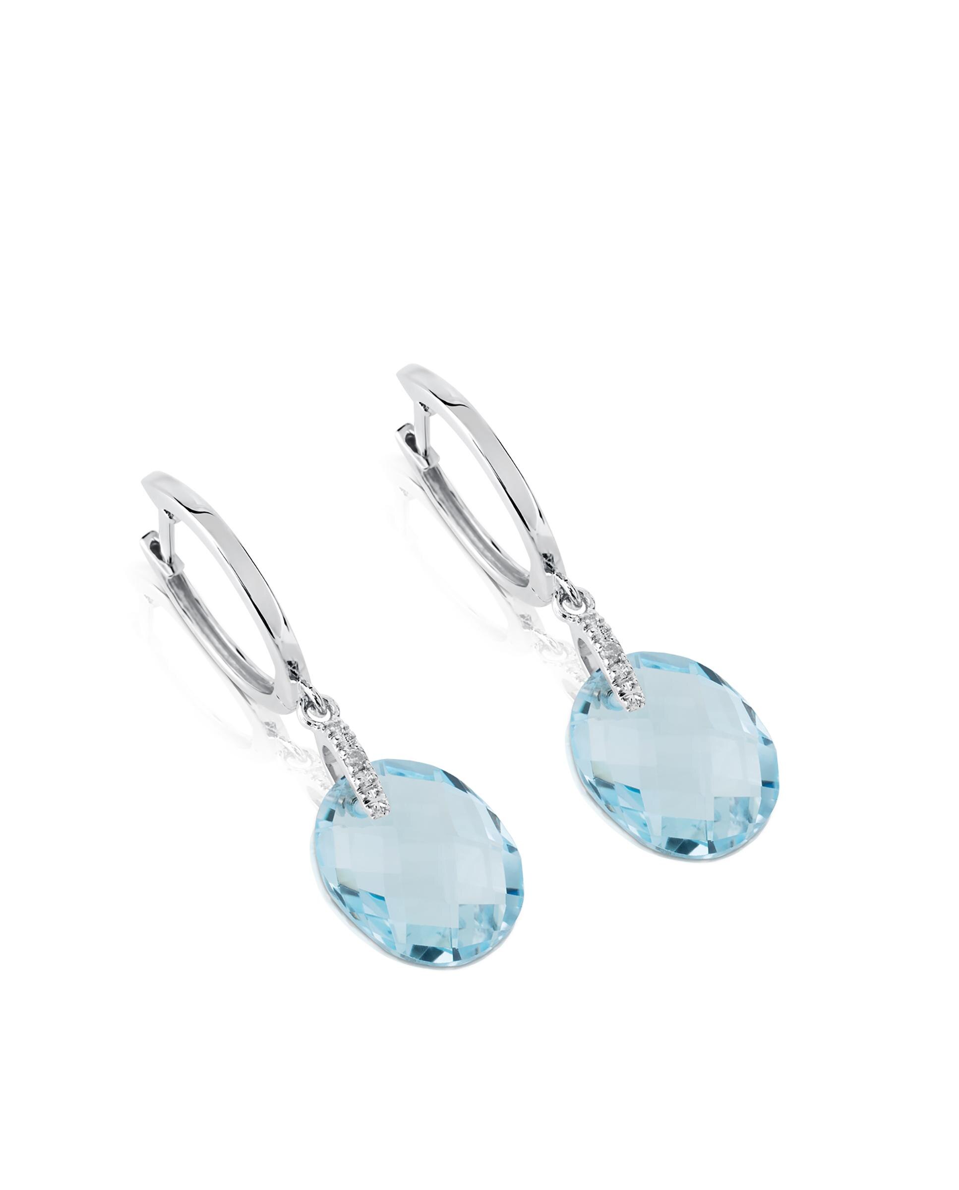 Brincos em Kings de Ouro Branco com Diamantes e Topázio Azul-4