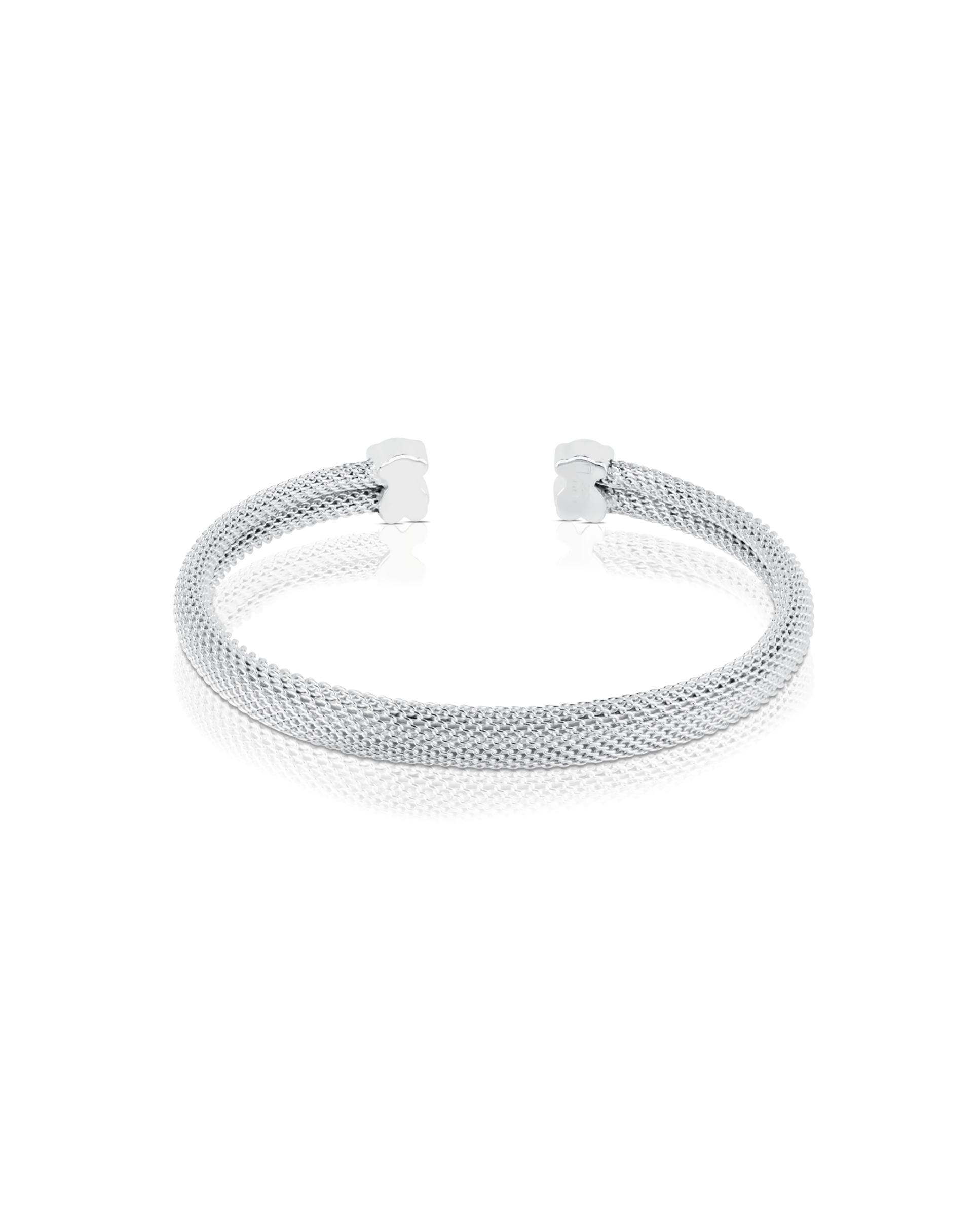 Pulseira Rígida Icon Mesh de Prata com Urso Prateado-2