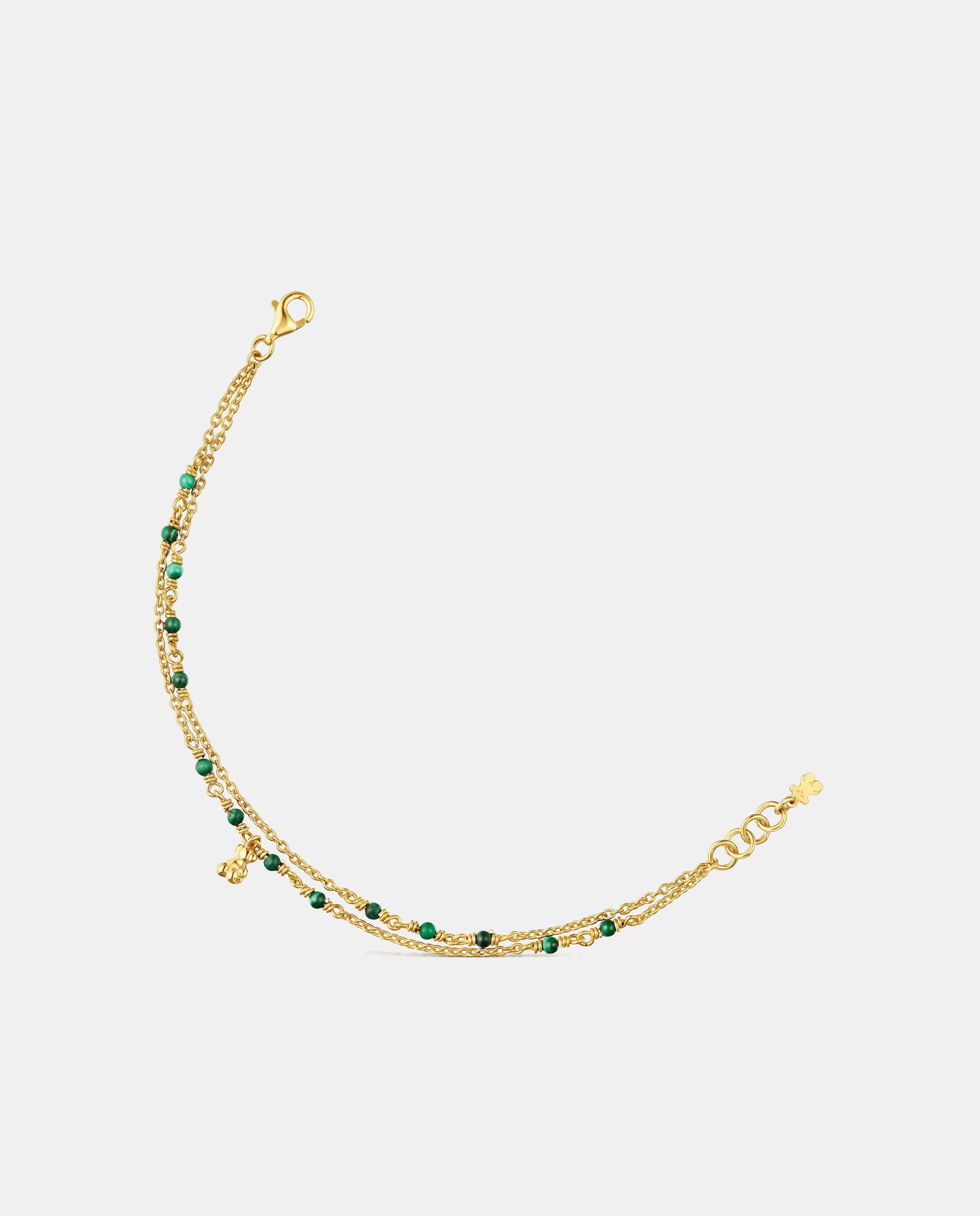 Imagen 0 de Pulsera de cadena bold bear bañada en oro de 18 kt sobre plata y malaquita Verde