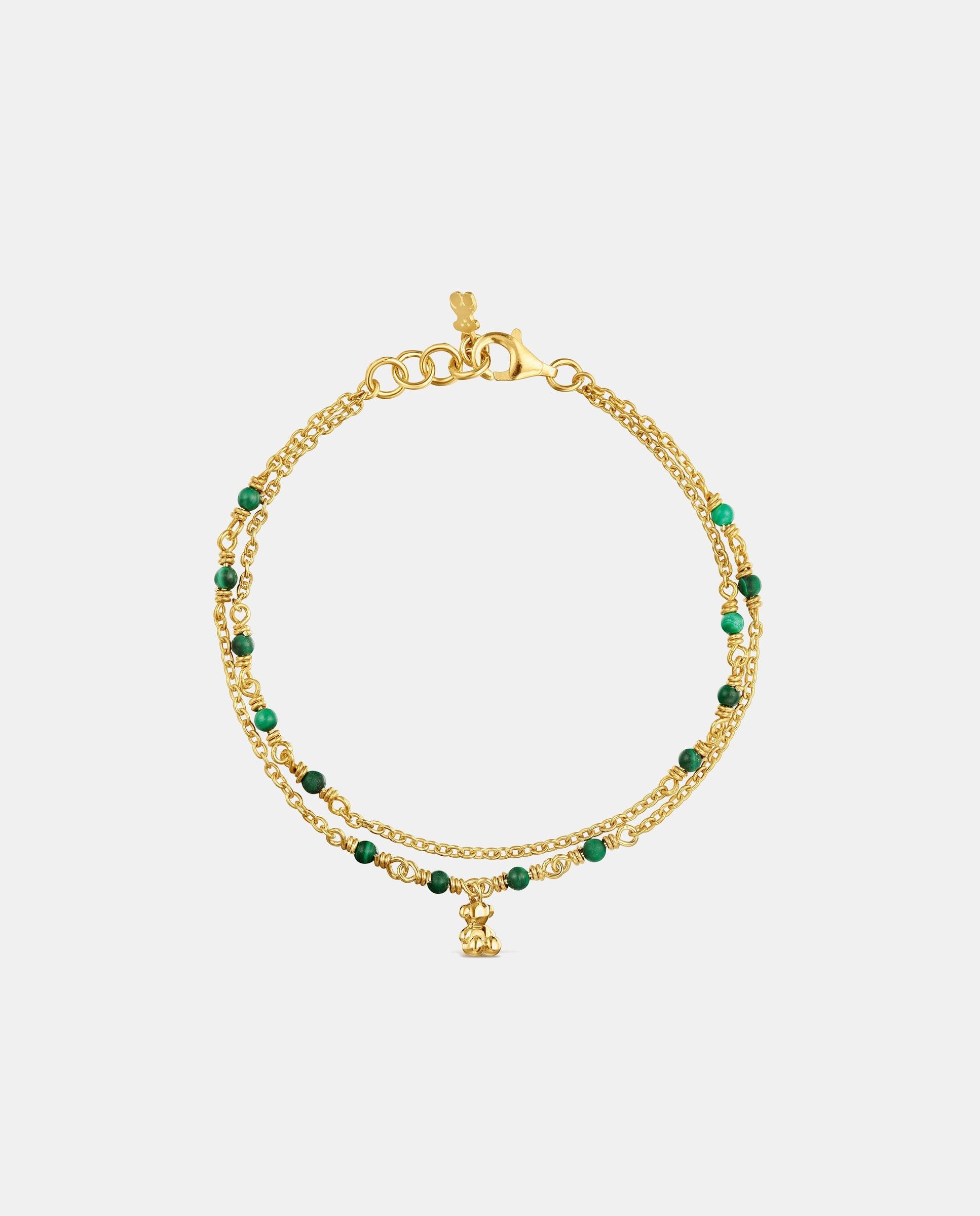 Pulsera de cadena bold bear bañada en oro de 18 kt sobre plata y malaquita - Verde Verde-2