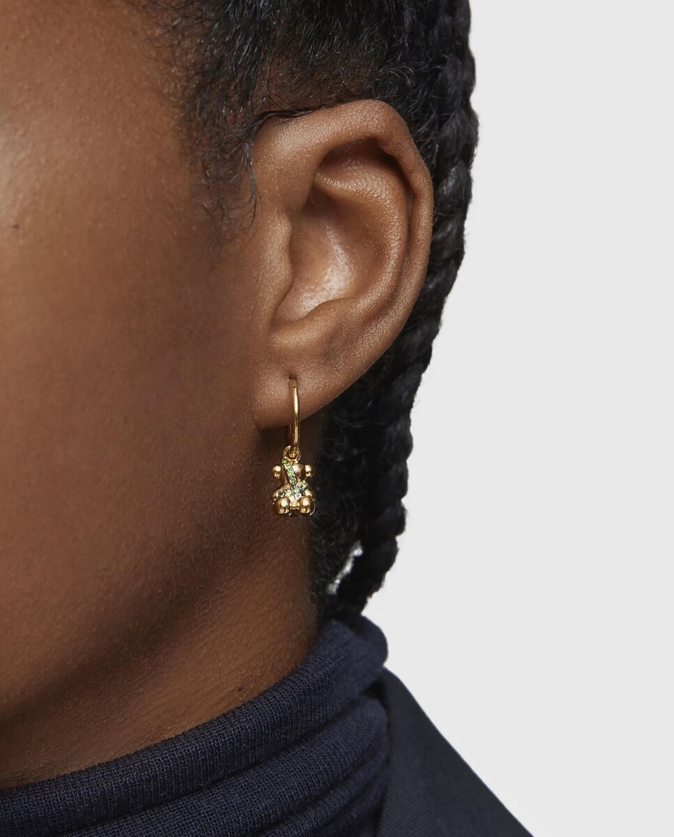 Pendientes Lligat de aro con oso bañado en oro 18 kt sobre plata y cromodiópsido Verde-4